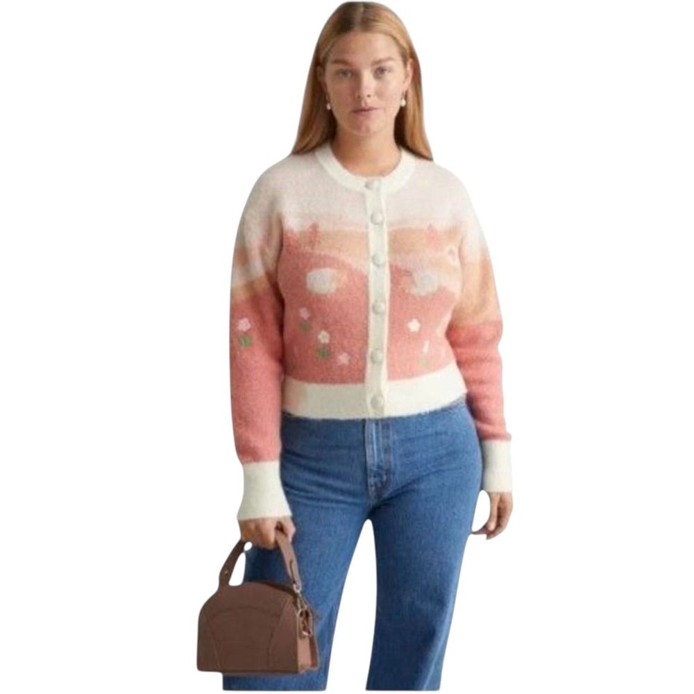 & Other Stories Landscape Jacquard Cardigan Size XS Peach & Cream EUC